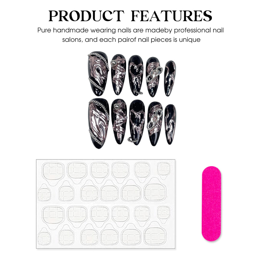 Penghui-Toys Black (Xs) Handmade Press On Nails Charming Comfortable To Wear Manicure Nails For Daily And Parties Wearing