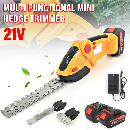 21V Cordless Hedge Trimmer 2in1 Grass Shear Shrub Branch Cutter W/ 2 Batteries