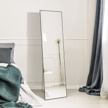 150×40cm Elegant Black Full Length Mirror - Aluminum Frame, Wall-Mounted & Standing Dual Use, Dressing Mirror