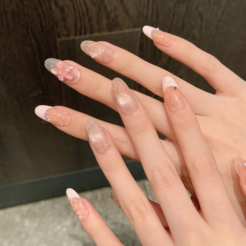 Reach-Tools (M) 10Pcs Flower Print Press On Nails, Reusable Salon Supply