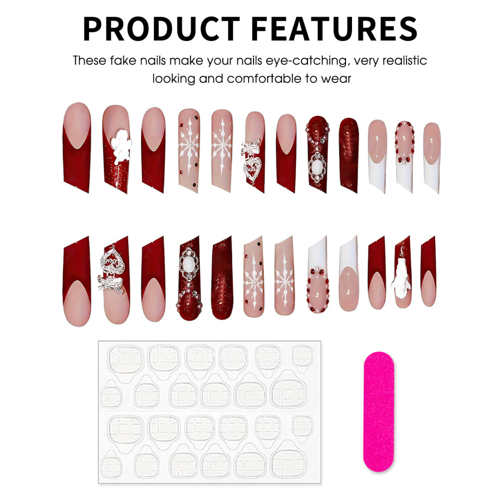 Bright-Home Christmas Nude Slope Fake Nails With French Tip Odorless Provides A Comfortable Experience For Fingernail Diy Decoration