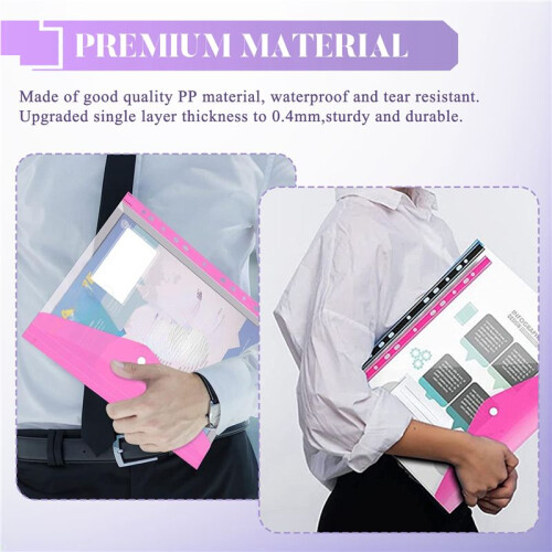 12Pack A4 Plastic File Folder,Expandable A4 Expandable Punched Pockets for A4 Folders,with Snap Closure and Label Pocket