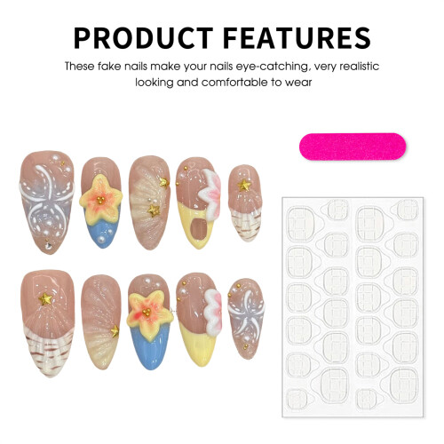 (L) Star Almond False Nails - 10PCS Reusable