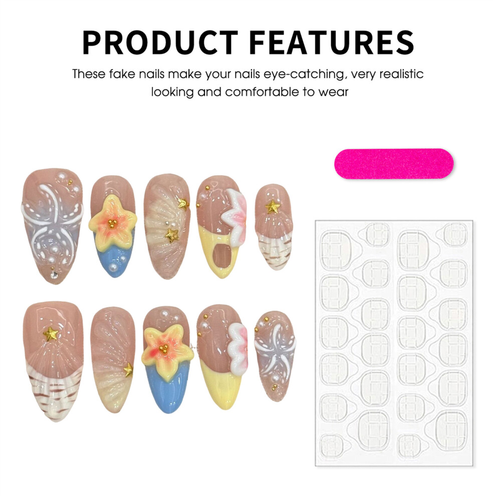Penghui-Toys (L) Star Almond False Nails - 10Pcs Reusable