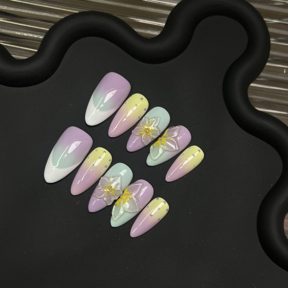 Penghui-Toys (Xs) 10Pcs Gentle Smudging Fake Nails With Flower Chip-Proof Smudge-Proof Fake Nails For Shopping Traveling Dating