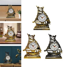 Clock Alarm Sailboat Table Vintage Retro Model Ornament Nautical Desk Clocks Boat Figure Silent Bedside,Bronze Color