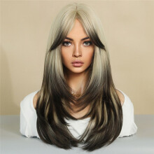 64cm European and American Simulation Wig Female Long Hair Center Parted Full Set Long Hair Female Set Wig,C