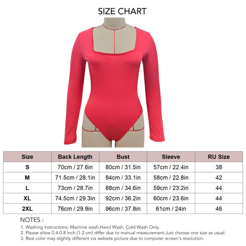 Red Long Sleeve Bodysuit Slim Fit, Wide Neck, M 1