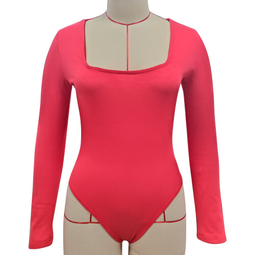 Red Long Sleeve Bodysuit Slim Fit, Wide Neck, M 2