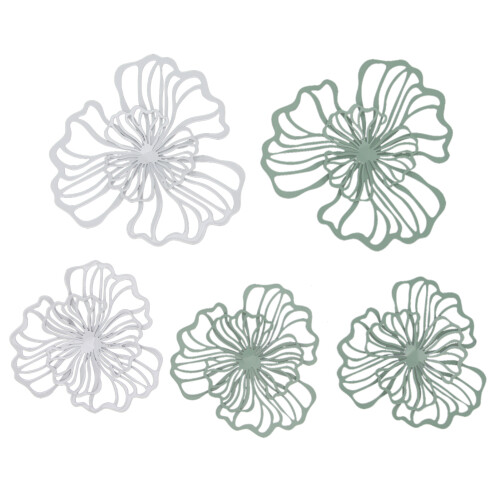 5PCS Iron Flower Wall Art, 2-Layer, White/Green 1
