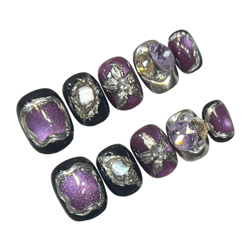 (XS) Ongles Courts Résine Mauve Noir 1
