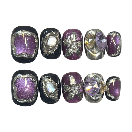 (XS) Ongles Courts Résine Mauve Noir 2