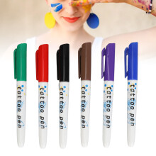 6Pcs Temporary Tattoo Markers Set Ink Body Art Pen with 3 Stencils