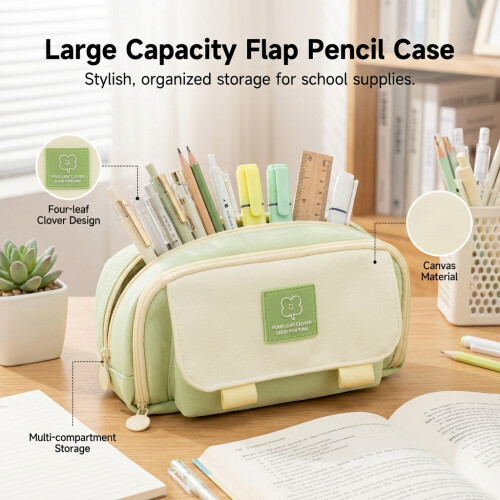 (B) Durable Flip-Top Pencil Case for Students 2