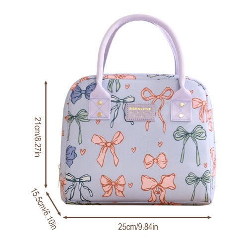 (Blue bow) PEVA Lunch Bag for Work, Camping, Picnic 2