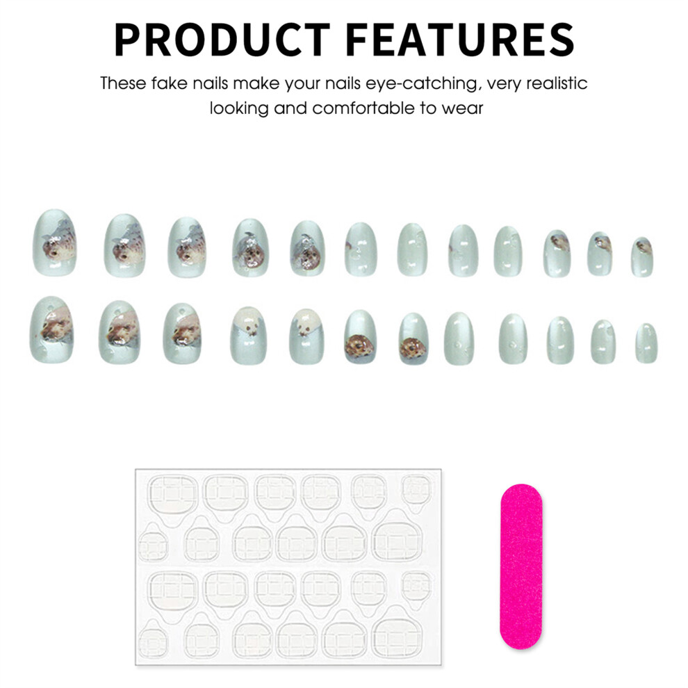 Penghui-Toys Green 24Pcs Cat Eye Fake Nails For Women