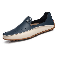 (Blue With Hole) Men\'s Flat Heaf Loafers for Outdoor Walking