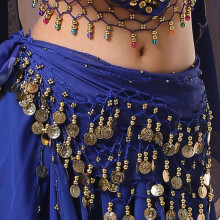 (Royal Blue) Dance Hip Scarf Waist Belt Coin Ornaments Belly Dancers Accessories Egyptian Belly Dancing Hip Wraps
