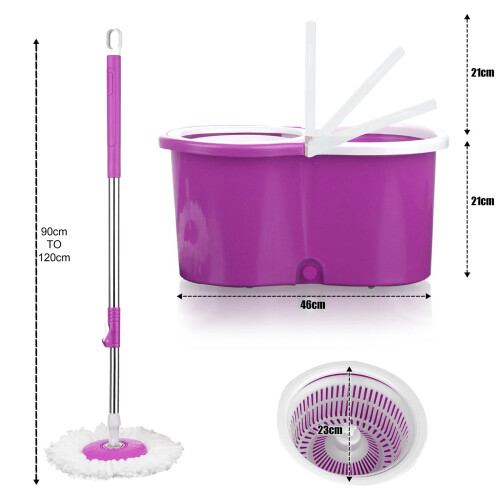 Spin Mop 360 Bucket Set Floor Magic Microfiber Rotating Dry Heads with 2 Heads 2