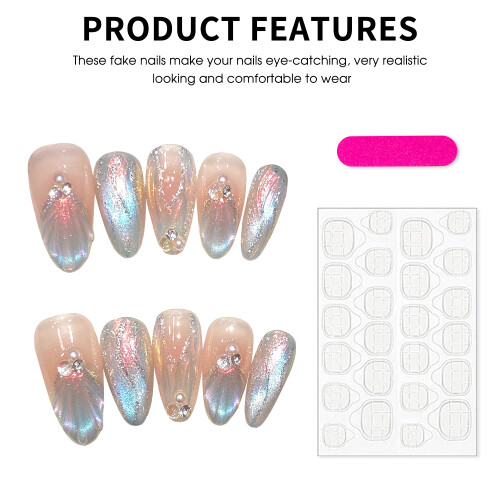 (S) 10pcs Rhinestone False Nails for Stage Wear 1