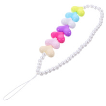 Bohemian Rainbow Heart Phone Lanyard for Women, Beaded AntiLost Wrist Strap with Pearls, Universal Fit