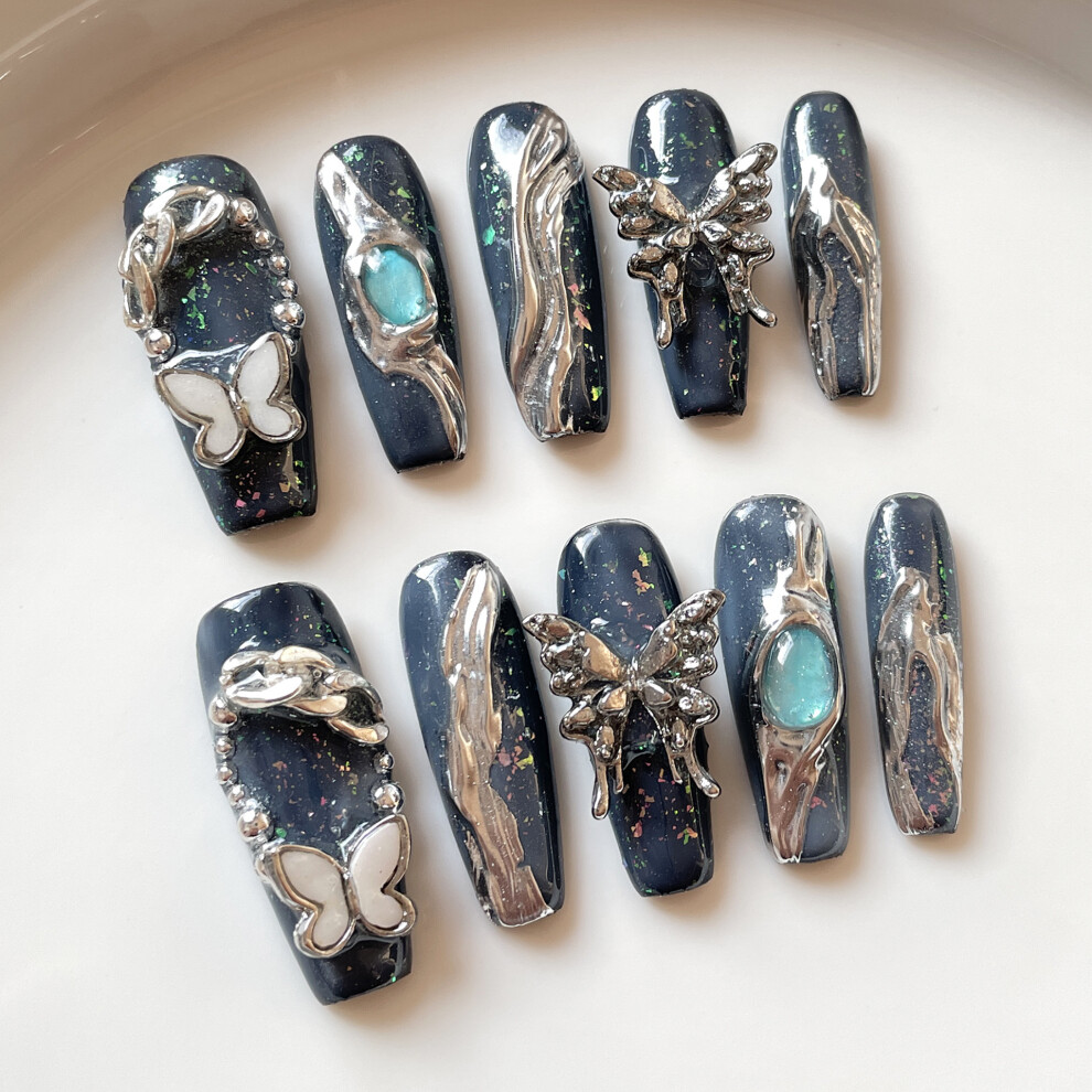 Penghui-Toys (Xs) Metallic Style Press On Nails With Glitter No Bad Smell Environmentally Friendly For Girlfriend Wife Women And Girl