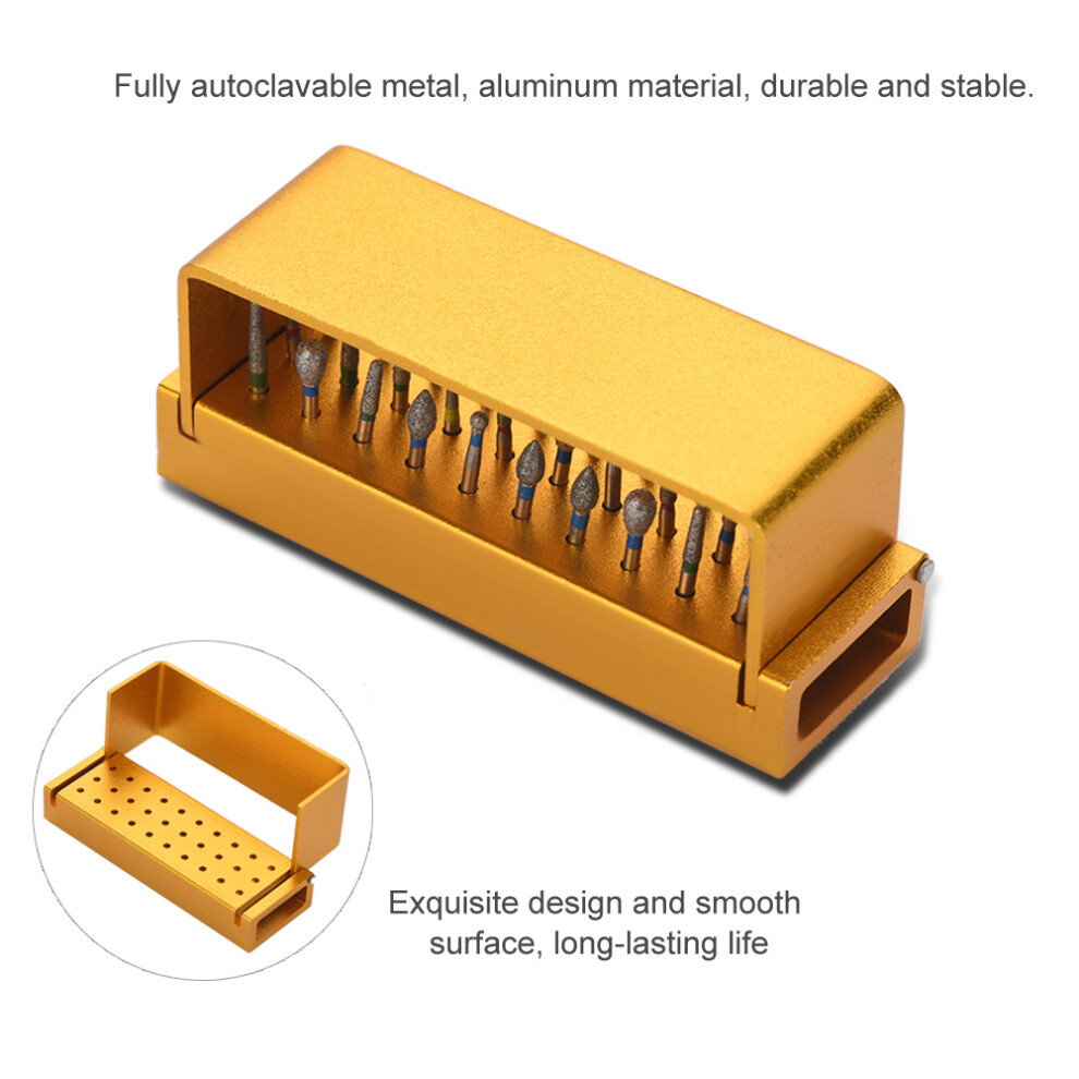 30 Holes Dental Burs Holder & 30 Diamond Burs Drill, Autoclavable, Aluminum, 8X6.5x4cm 3281392769462