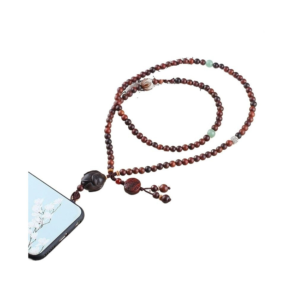 Beaded Phone Lanyard With Rosewood Beads, Detachable Woven Chinese Style Phone Strap Chain Blue 9092120899207