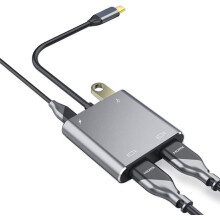 USB-C to Dual HDMI Adapter, 4-in-1 USB Type-C to Dual HDMI Monitor MST Hub 4K 60Hz with USB 2.0 and USB-C 100W PD
