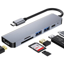 USB C Hub, Multiport USB C Adapter for MacBook Pro, 6in1 USB C to HDMI Hub(4K HDMI USB3.0 USB2.0 SD/TF Card Reader 87W PD)Gray