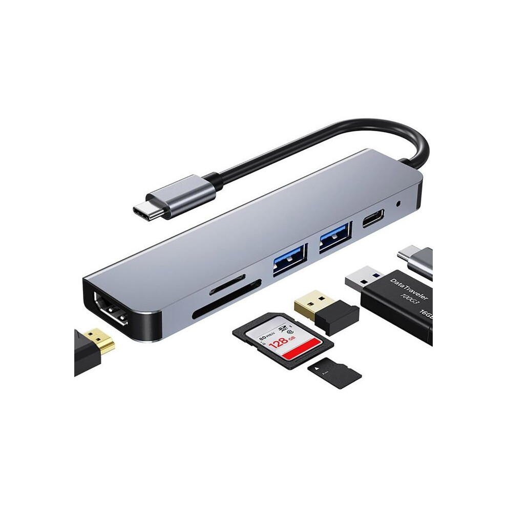 Usb C Hub, Multiport Usb C Adapter For Macbook Pro, 6In1 Usb C To Hdmi Hub(4K Hdmi Usb3.0 Usb2.0 Sd/Tf Card Reader 87W Pd) Gray 8581603423943