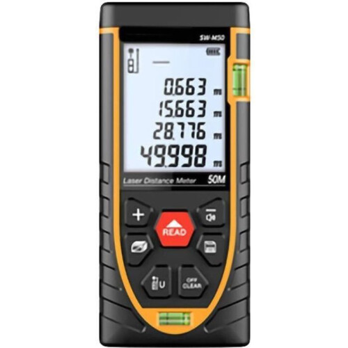 50m Laser Rangefinder - Measuring Tool with Dual Bubble Level - Portable Digital Laser Rangefinder