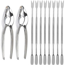 10 Seafood Tools, Seafood Tools with 2 Crab Claws and 8 Forks, Stainless Steel Crab, Lobster, and Nut Crackers