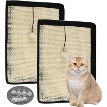 2-delige kattenkrabmatset, Sisal kattenkrabmat, kan worden gelijmd, 40 * 30 cm, kattenkrabmat met ballen