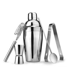 Bar Tools - 5 Pieces - Stainless Steel - 750ml Shaker - 20/40ml Jigger - 17.5cm Strainer