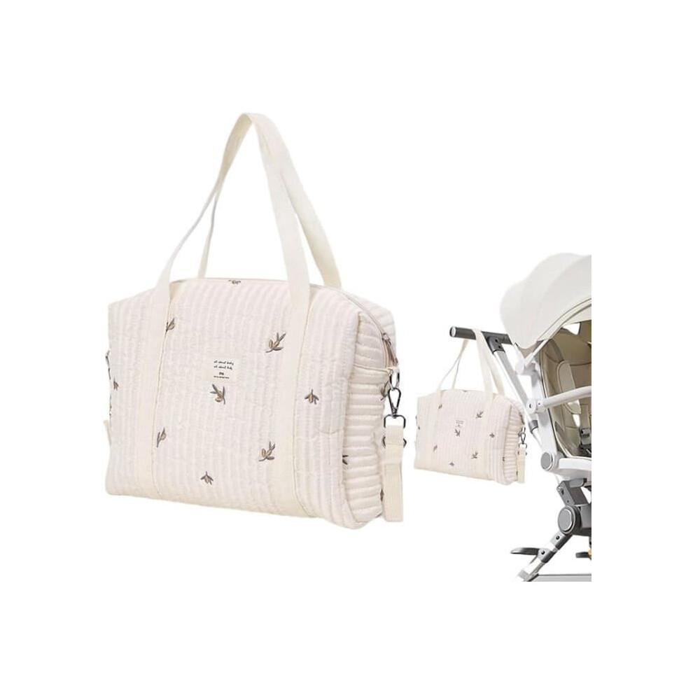Embroidered Portable Baby Diaper Bags, Large Capacity Cotton Tote Diaper Bag, Shoulder Diaper Bag, Maternity Bag Aihontai