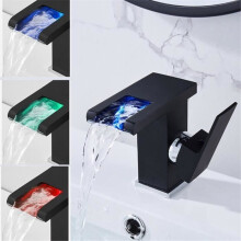 Black LED Waterfall Basin Tap - Bathroom Tap - Low Chrome Black Basin Mixer Tap - Vintage Tap
