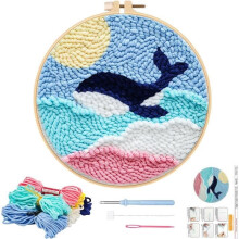 Whale Punch Needle Kit, Borduurset voor volwassenen, kinderen, beginners, ambachten, verstelbare punchnaaldset