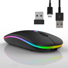 Rechargeable Wireless Mouse, Ergonomic Bluetooth Mouse, Silent 3Dpi Gaming Mouse with 7-Color Backlighting