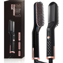 Hair Straightening Brush, 3-in-1 Heated Brush, Hair Straightener, Beard Straightener, Anti-Scald Ionic & Ceramic, 30-Second Heating
