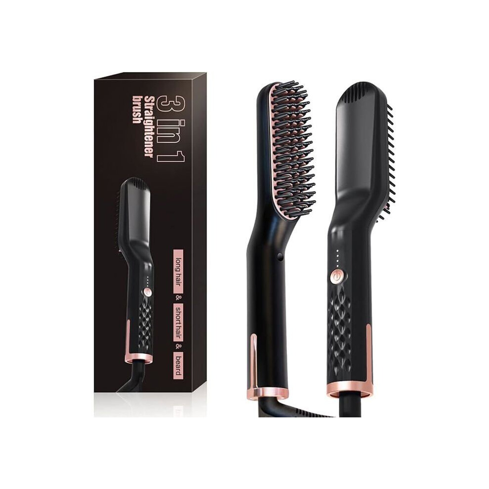 Aihontai Hair Straightening Brush, 3-In-1 Heated Brush, Hair Straightener, Beard Straightener, Anti-Scald Ionic & Ceramic, 30-Second Heating