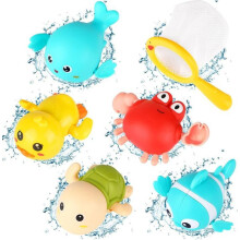 Set van 6 babybadspeeltjes, kinderzwembadspeelgoed, opwindbadspeelgoed, peuterbadspeelgoedset