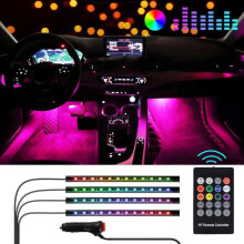 Car interior lights, 12V multicolor LED strip light for dashboard lighting, waterproof kit with function