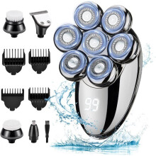 Elektrorasierer für Herren, 5-in-1-Rotationskopfrasierer, IPX7 wasserdichter wiederaufladbarer Nass- und Trockenrasierer-Set für kahle Köpfe