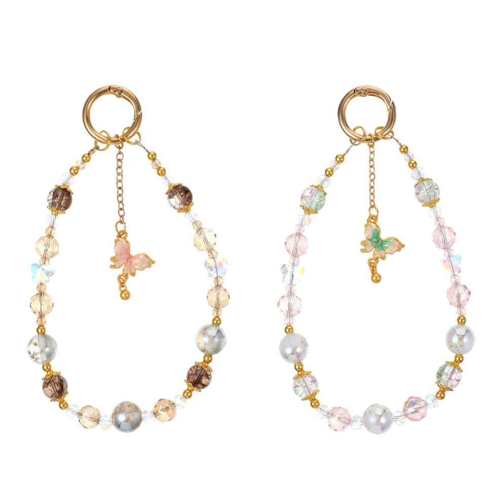 2 Pcs Beaded Crystal Phone Charm Strap With Butterfly, Detachable Secure Wrist Lanyard For Women And Keys 9169991299143