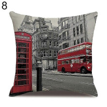 (8) London Characters Flag Bus Linen Cushion Throw Pillow Cover Case Pillowcase
