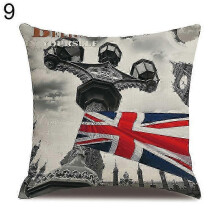 (9) London Characters Flag Bus Linen Cushion Throw Pillow Cover Case Pillowcase