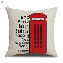(1) London Characters Flag Bus Linen Cushion Throw Pillow Cover Case Pillowcase