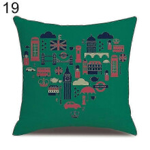 (19) London Characters Flag Bus Linen Cushion Throw Pillow Cover Case Pillowcase
