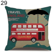 (29) London Characters Flag Bus Linen Cushion Throw Pillow Cover Case Pillowcase